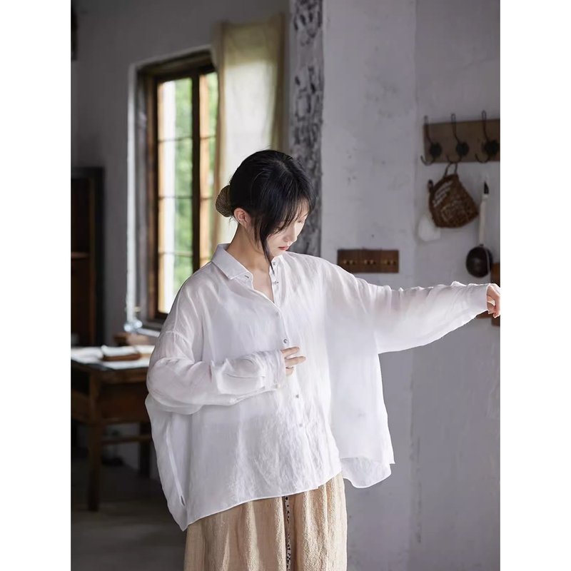 纯苎麻轻盈透气小翻领衬衫 - 女装衬衫 - 棉．麻 