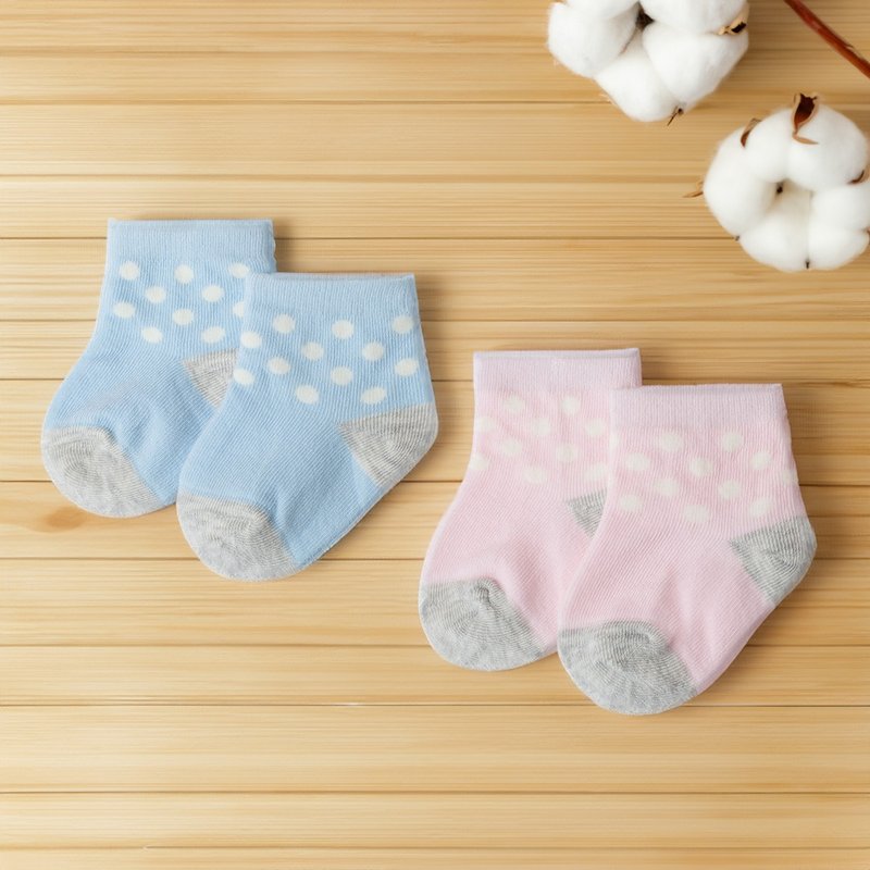 3双入-独家零线头婴儿袜子(亲肤柔软内里)宝宝棉袜子 圆点点舞曲 - 婴儿袜子 - 棉．麻 蓝色