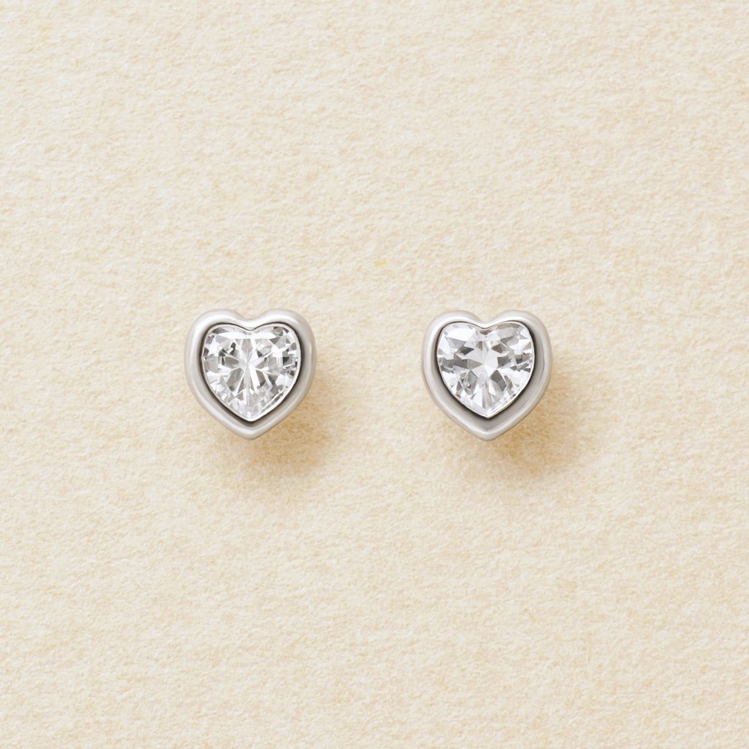 【Second Earrings】 铂金立方氧化锆心形切割耳环 - 耳环/耳夹 - 贵金属 