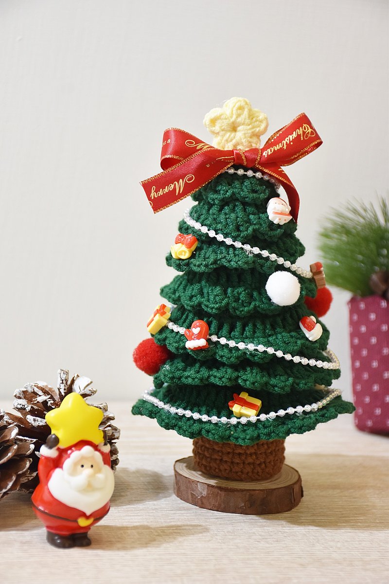 手工针织毛线圣诞 圣诞礼物 交换礼物 毛线圣诞树 - 干燥花/捧花 - 丝．绢 白色