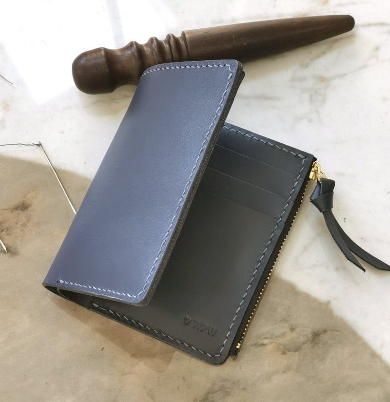 头层牛皮钱包 竖款拉链皮夹 散纸袋银包 手作礼物 可定制颜色刻字 - 皮夹/钱包 - 真皮 