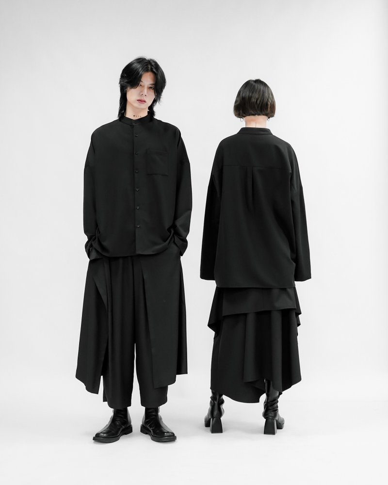 MUKK DESIGN 立领宽袖衬衫 - 男装衬衫 - 聚酯纤维 黑色