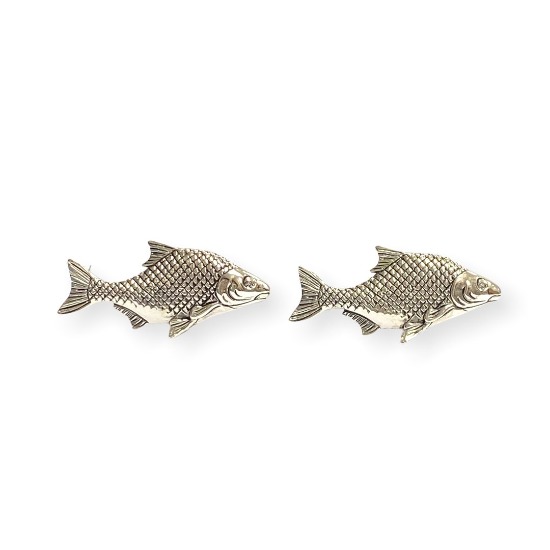 Victorian Style Fish Cufflinks 925 Sterling Silver Mens Fathers Day Gift - 袖扣 - 纯银 银色