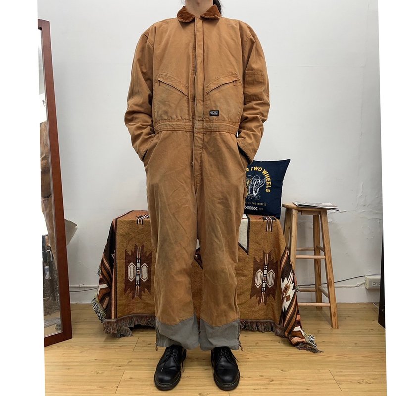 WALLS 卡其 连身工作服 古着 coveralls 内里铺棉 灯芯绒领 撞色 - 男士长裤 - 棉．麻 卡其色
