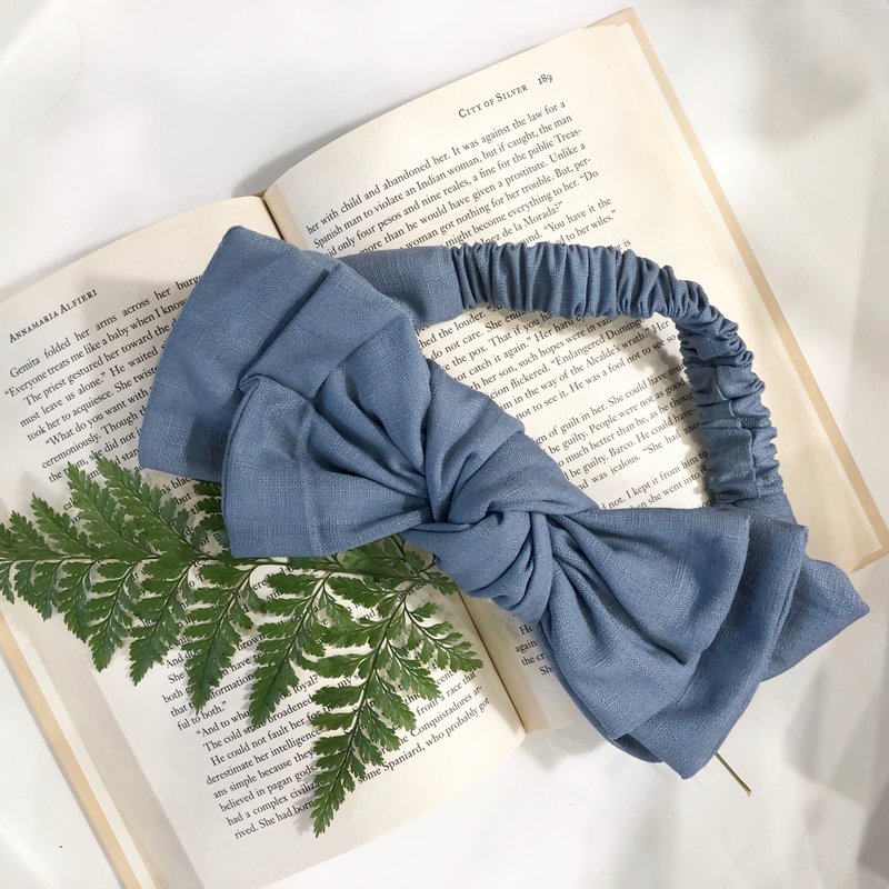 静谧 宁静蓝 双层大蝴蝶扭结发带 ggoomstudio - 发带/发箍 - 棉．麻 