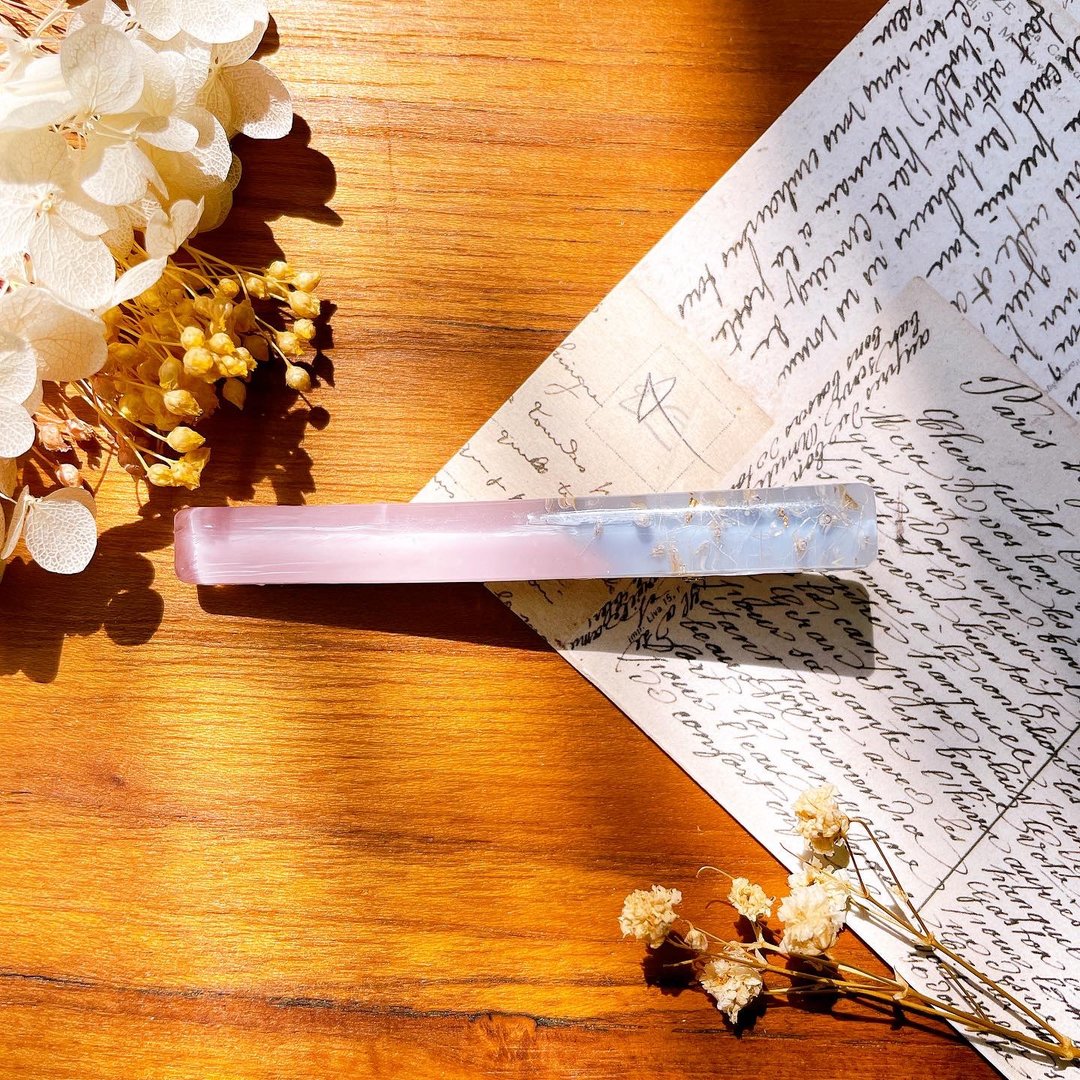 莫兰迪色系 抚子粉&灰蓝 碎花 撞色 长方款 鸭嘴夹/发夹 - 发饰 - 植物．花 粉红色