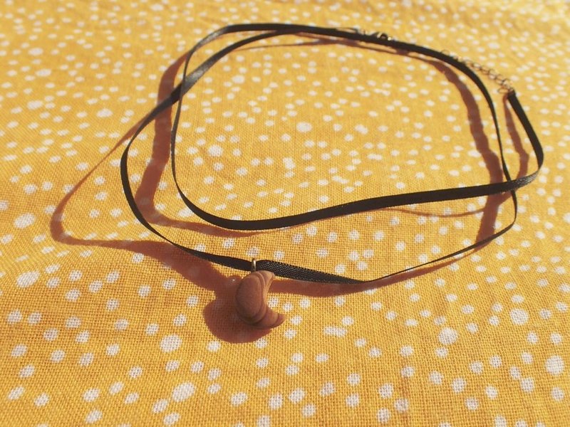 moon choker - 项链 - 木头 咖啡色