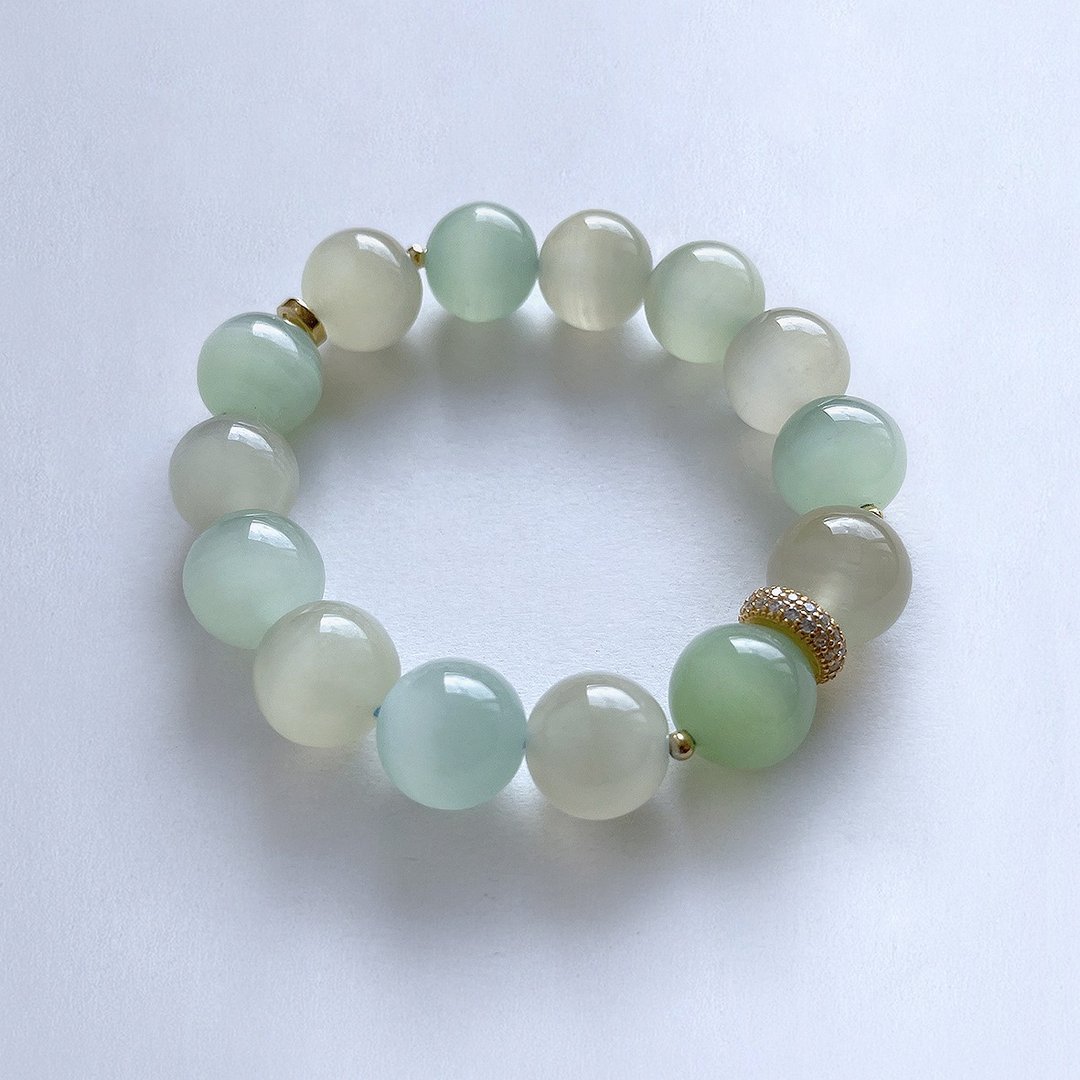 宝石系 天然矿石 顶级猫眼彩绿纹石13 mm  925纯银 手链 - 手链/手环 - 宝石 绿色
