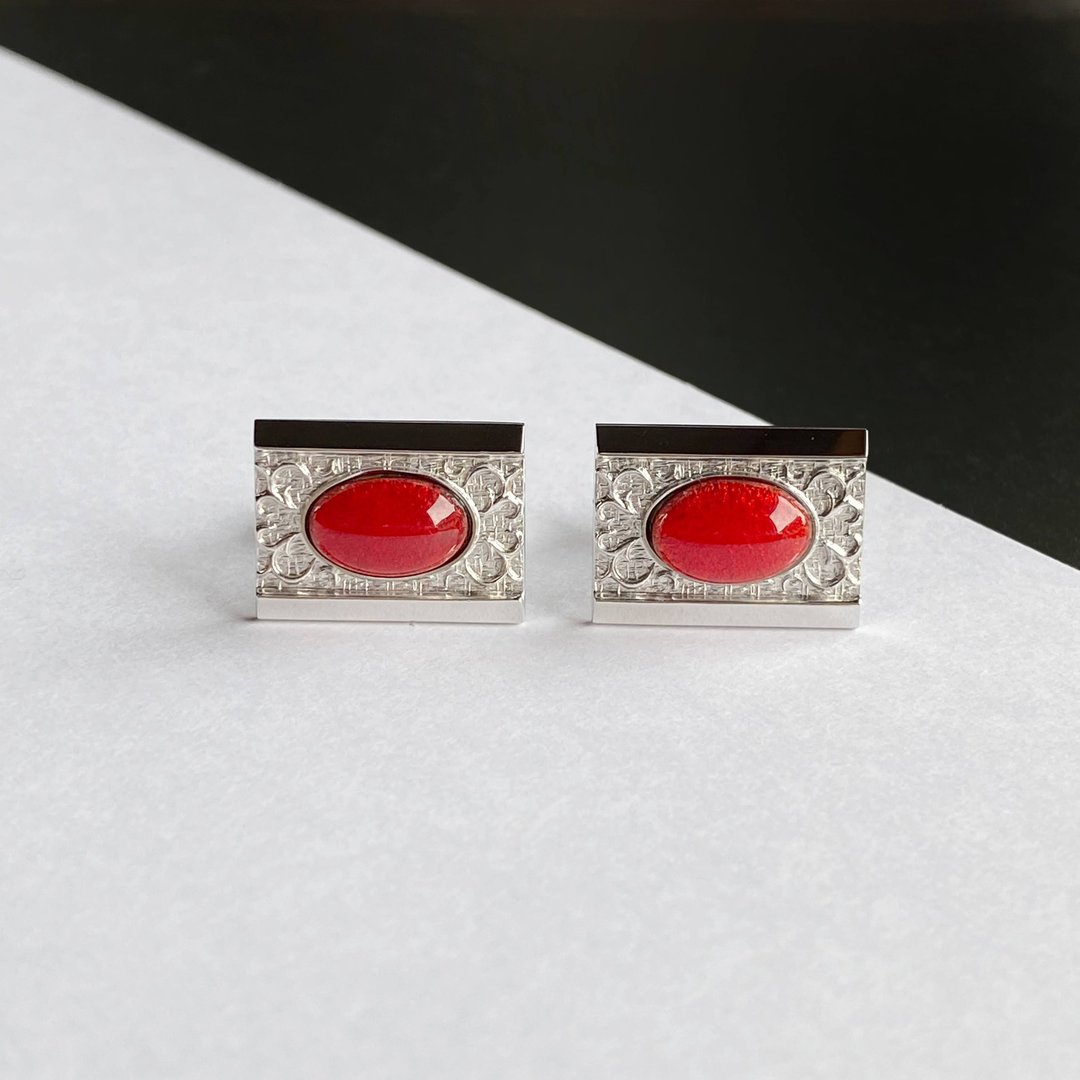 Suehiro [Scarlet] Cloisonne Cufflinks Cufflinks Pure Silver Cloisonne Cloisonne - 袖扣 - 其他材质 红色