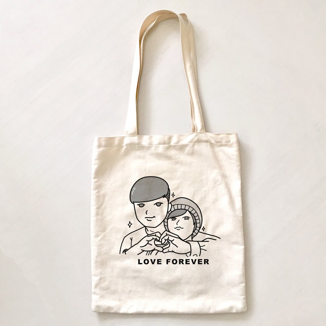 定制化黑白漫画人物风格可加姓名 肩背手提帆布包 /情人节礼物/ - 侧背包/斜挎包 - 棉 白色