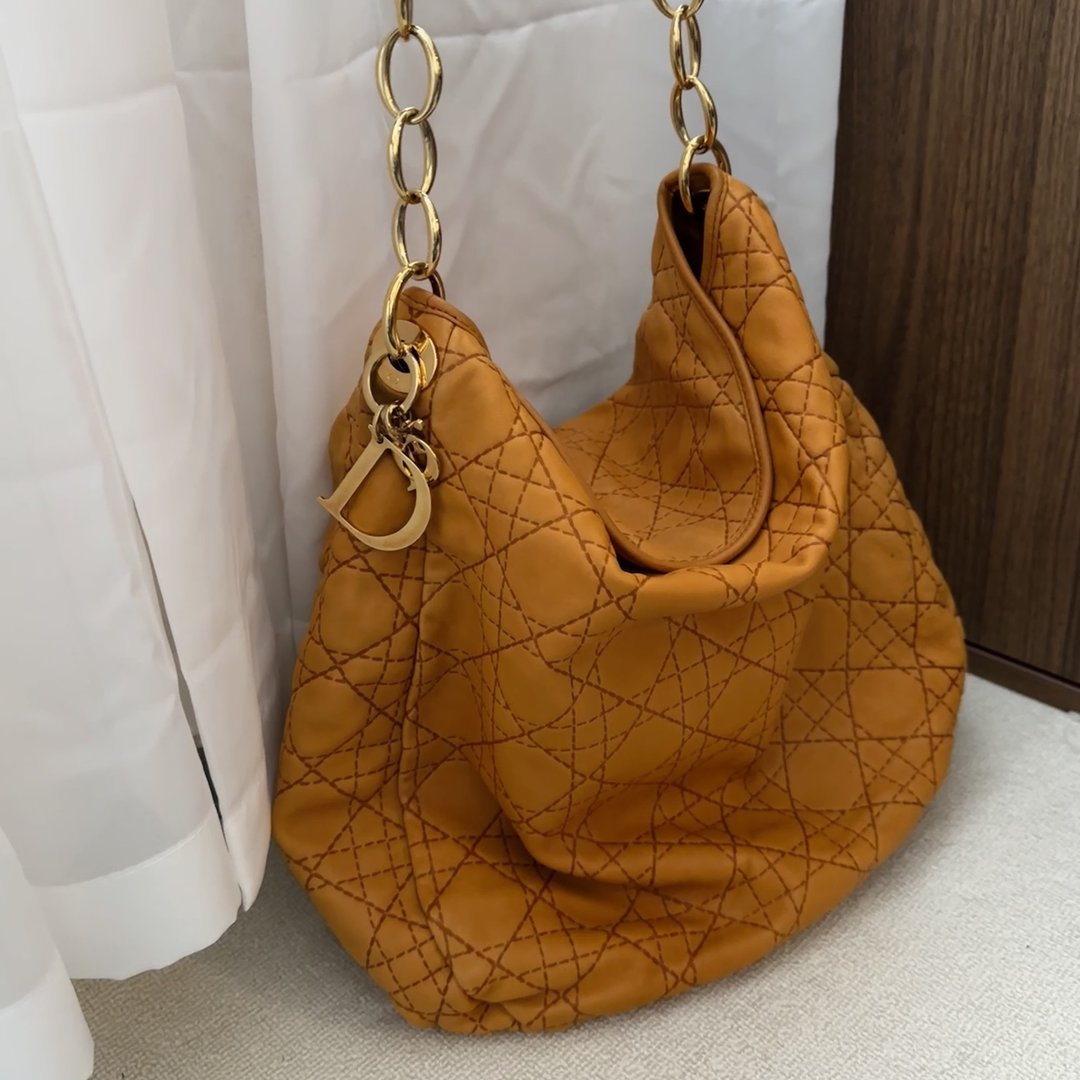 Christian Dior 迪奥 Cannage 菱格纹 链条 手提包 - 手提包/手提袋 - 真皮 橘色