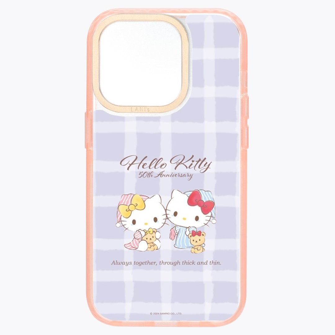 HelloKitty 50周年－格纹紫 透粉框 iPhone 14 13 - 手机壳/手机套 - 环保材料 紫色