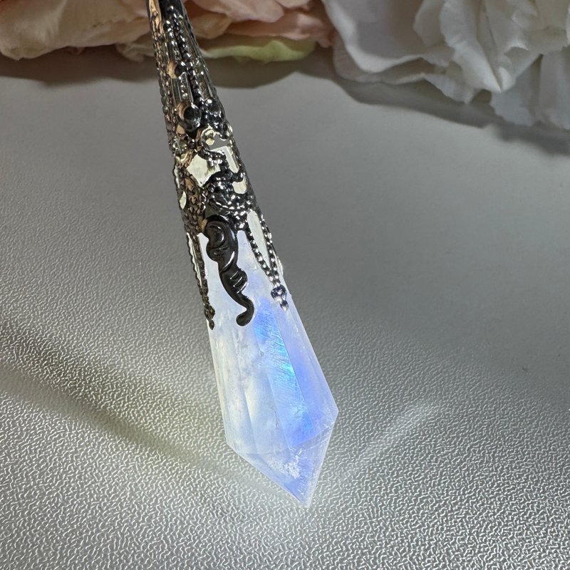 No.123 稀有 蓝月光石 灵摆 项链 蓝月光 蓝色彩色光晕 切割抛光 - 项链 - 半宝石 多色