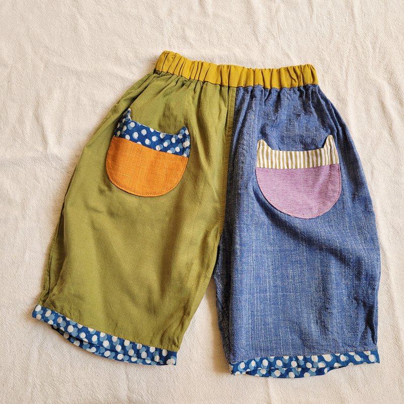 DUNIA handmade /猫口袋 印度手织彩色拼布裤/ 童装 2-5 岁 - 童装裤 - 棉．麻 多色