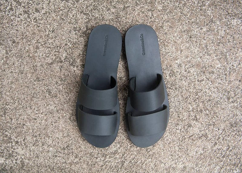 Black Leather Sandals, Wide Strap Sandals, Summer Sandals, Slip On Sandals, Sandals Women - 男女凉鞋 - 真皮 黑色