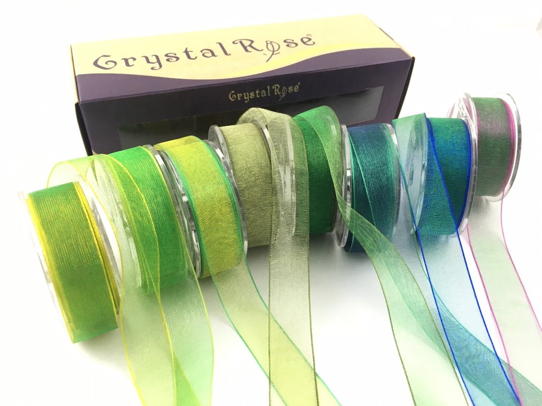 极薄双色雪纱15mm 8色礼盒/刺绣串珠用_Petals缎带刺绣/松竹青花 - 包装材料 - 聚酯纤维 绿色