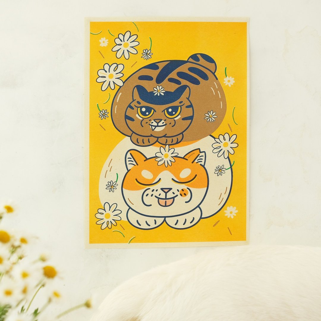 猫与花海报 / 福吉玛格丽特 / A4 孔版印刷 - 海报/装饰画/版画 - 纸 黄色