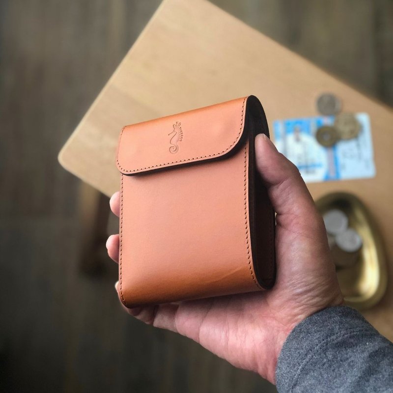 日本制【Takumicsタクミクス】短夹 附零钱袋 银包 意大利植鞣革 - 皮夹/钱包 - 真皮 咖啡色