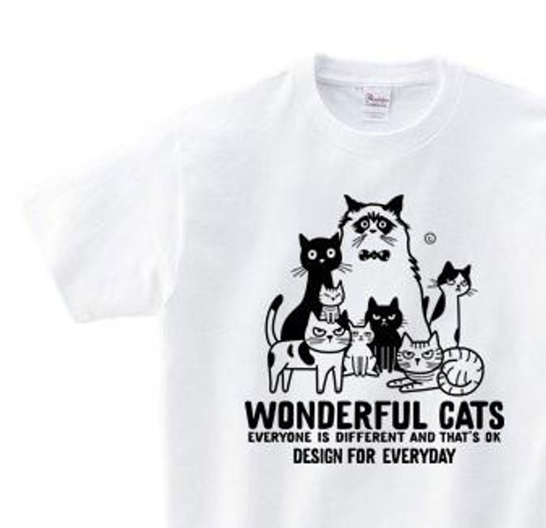 Wonderful Cats 猫咪系列 WM-WL•S-XL T恤【订制生产】 - 中性连帽卫衣/T 恤 - 棉．麻 白色