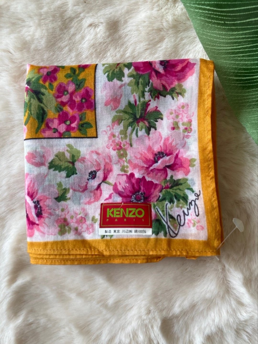 设计师 Kenzo 手帕，复古 90 年代碎花图案，优雅纯棉丝巾，风格 - 手帕/方巾 - 其他人造纤维 