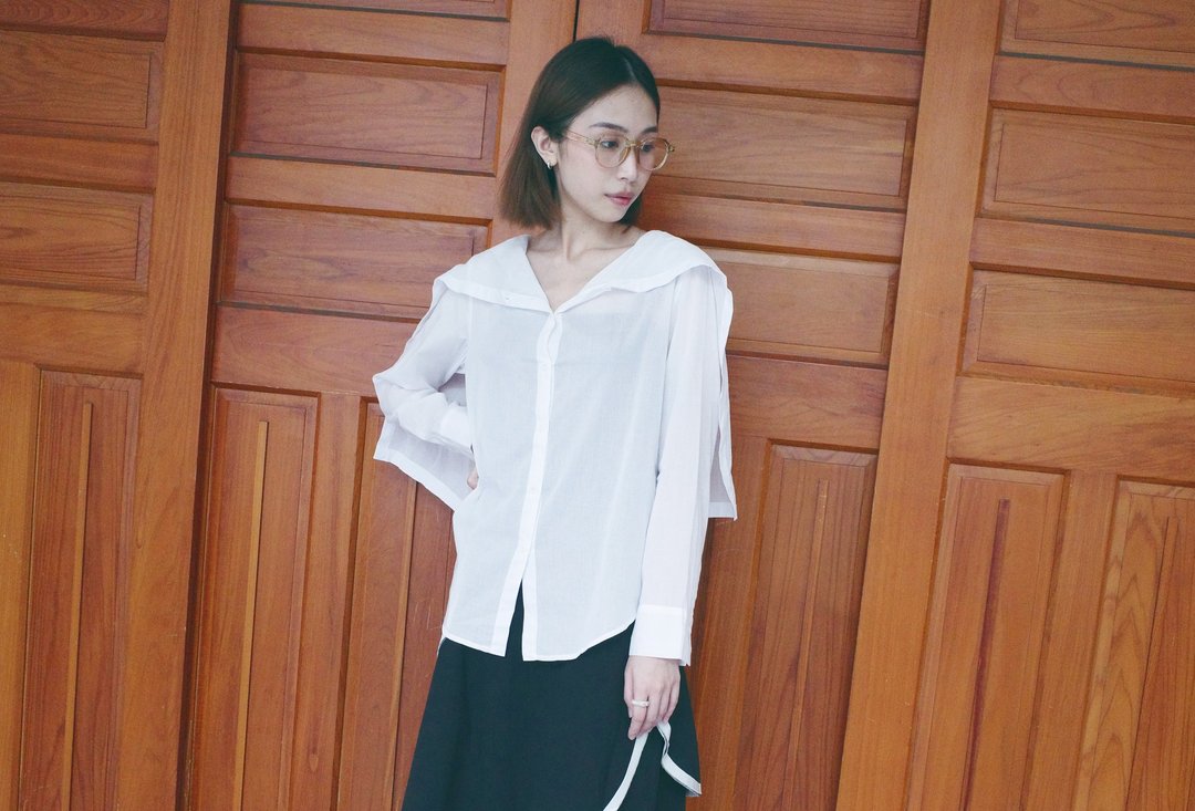 UUIN   _ 造型领白衬衫 - 女装衬衫 - 棉．麻 白色