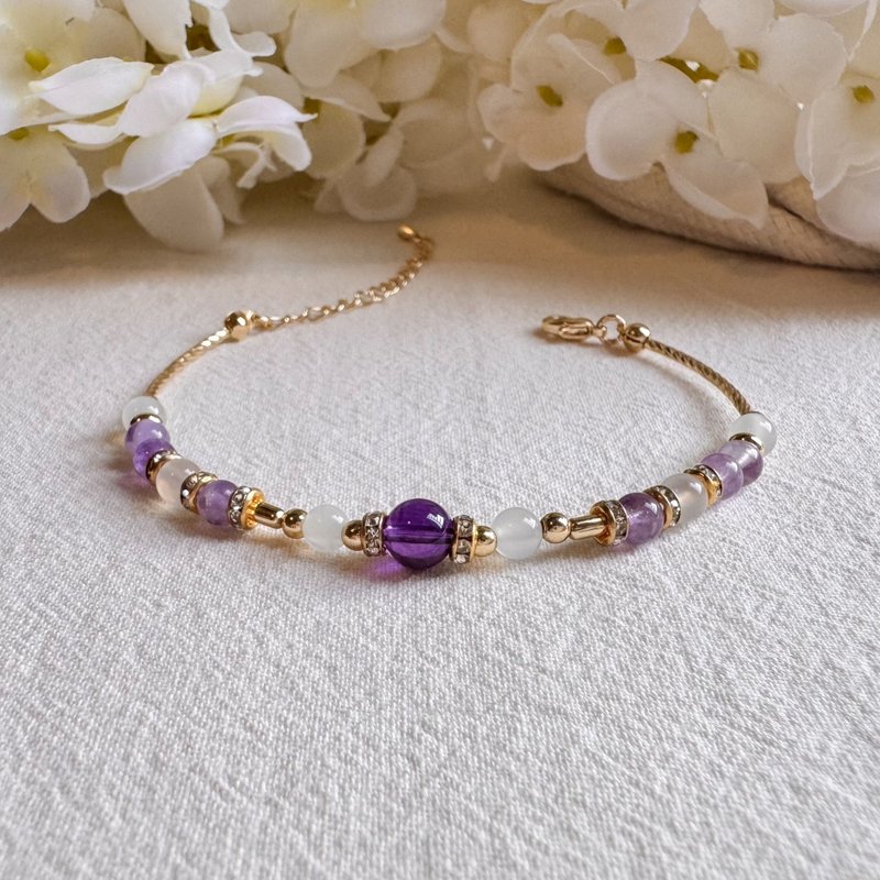 天秤座手链手环 | 紫水晶 白月光石 梦幻紫水晶 十二星座守护石 - 手链/手环 - 宝石 紫色