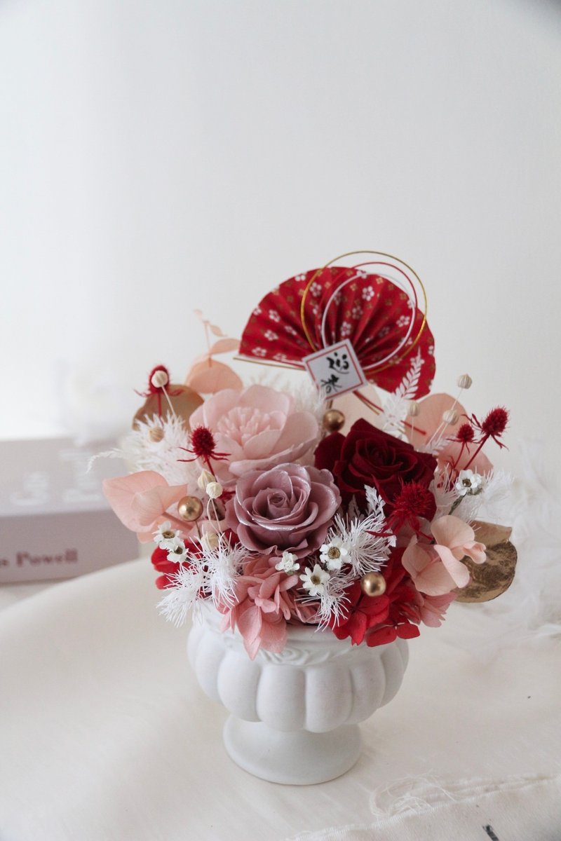 【新春花礼】永生花盆栽 开幕贺礼 干燥花 干燥花桌花 永生玫瑰 - 干燥花/捧花 - 瓷 红色