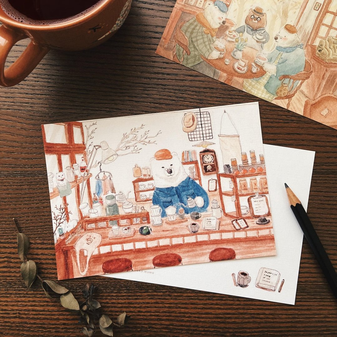 插画明信片 | 咖啡吃茶系列 (18 款) - 卡片/明信片 - 纸 咖啡色