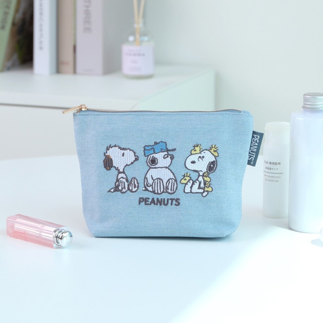 Peanuts史努比牛仔船型收纳包 手足-Snoopy Olaf 欧拉夫刺绣化妆 - 化妆包/杂物包 - 聚酯纤维 多色