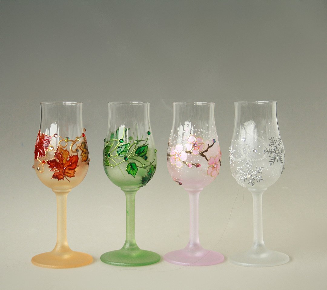 4 Seasons Crystal Aperitif Glasses Hand-painted, set of 4 - 酒杯/酒器 - 玻璃 多色