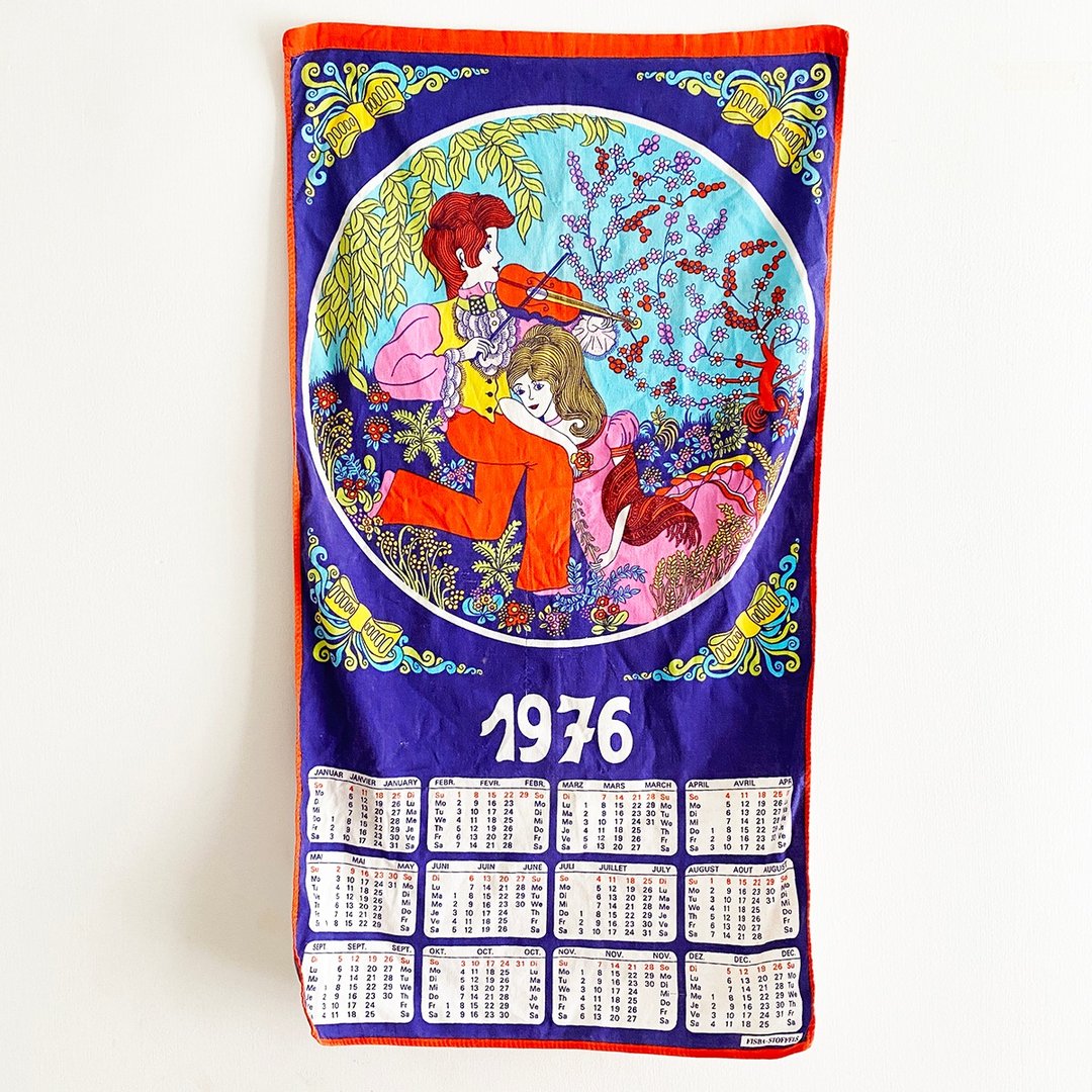 德国 1976年 复古 月历 茶巾 - 海报/装饰画/版画 - 棉 蓝色