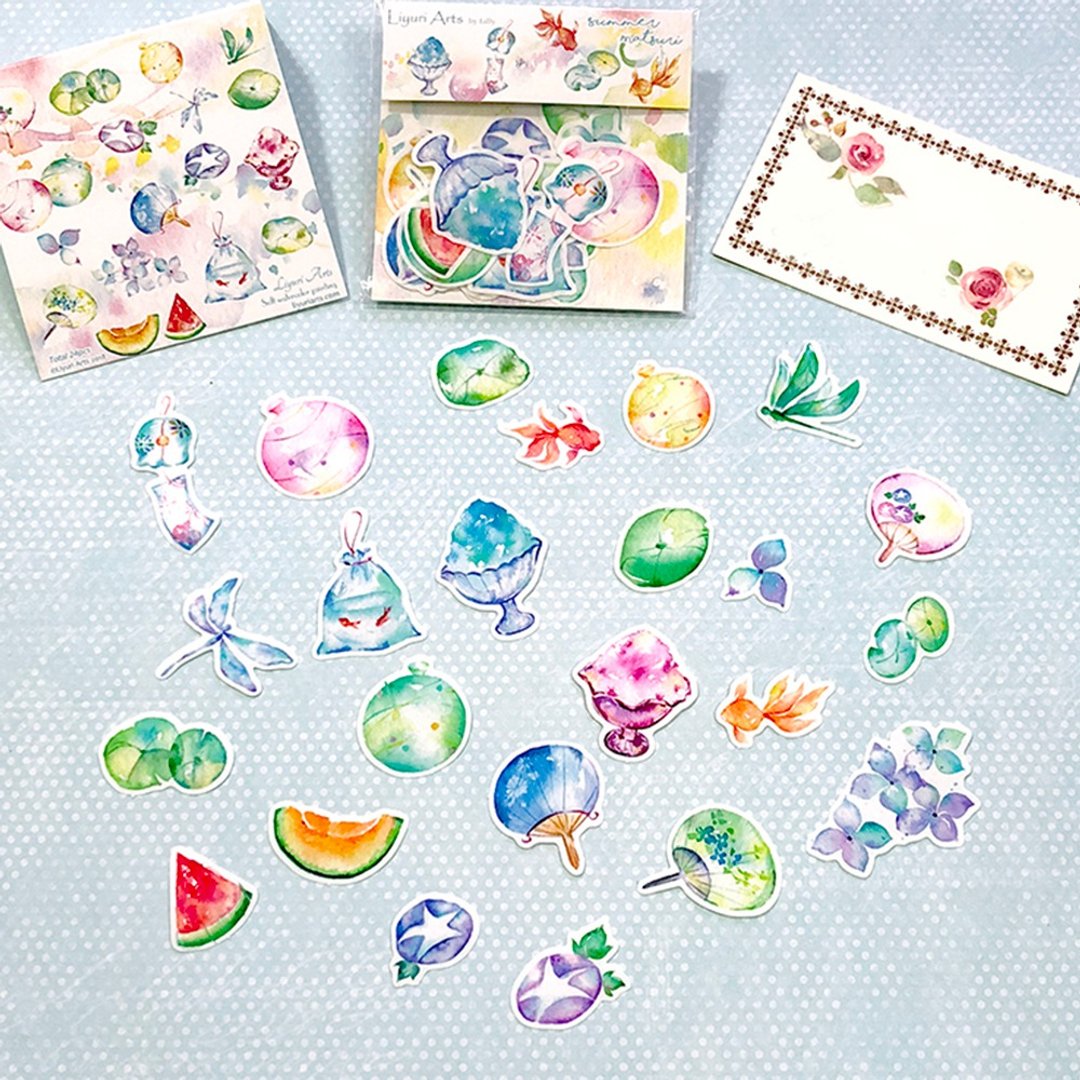 可爱水彩贴纸包【夏の风物诗】 - 贴纸 - 纸 蓝色