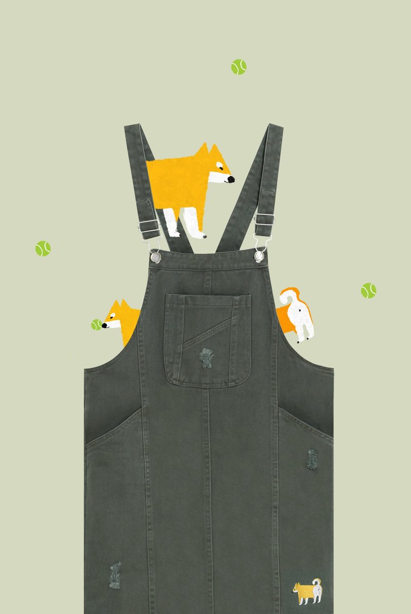 【墨儿推荐】最心爱的分享／刺绣柴柴森林墨绿吊带裙 - 洋装/连衣裙 - 棉．麻 绿色