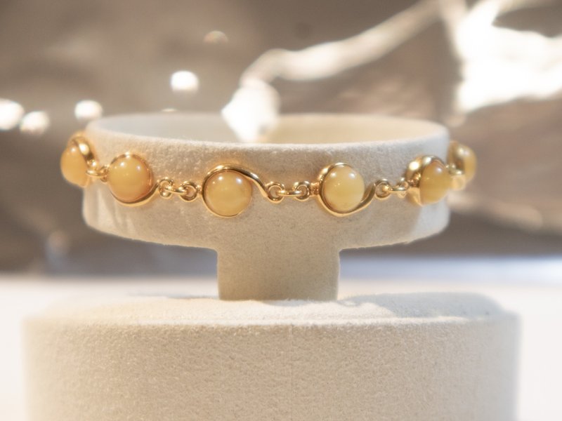 925 silver AMBER 波兰天然琥珀蜜蜡复古手链 - 手链/手环 - 宝石 金色