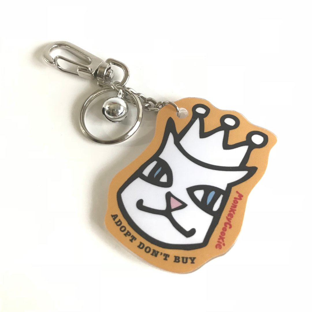 猫猫Molly戴皇冠 橘黄色 压克力铛压钥匙圈灰 MonkeyCookie - 钥匙链/钥匙包 - 压克力 橘色