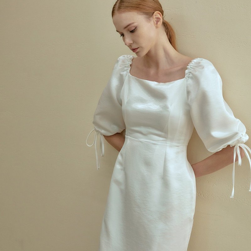 VELOCE韩国制公主袖白色轻婚纱 婚礼洋装连身裙 - 晚装/礼服 - 聚酯纤维 