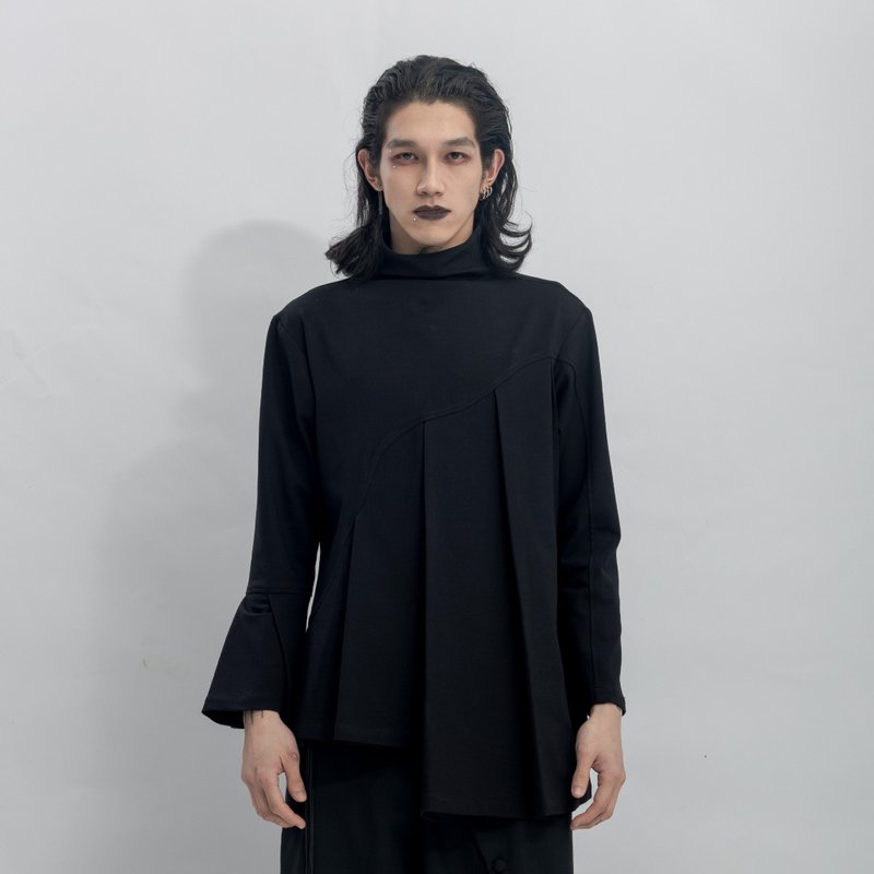 INF 立领百褶不对称剪裁上衣 - 男装上衣/T 恤 - 聚酯纤维 黑色