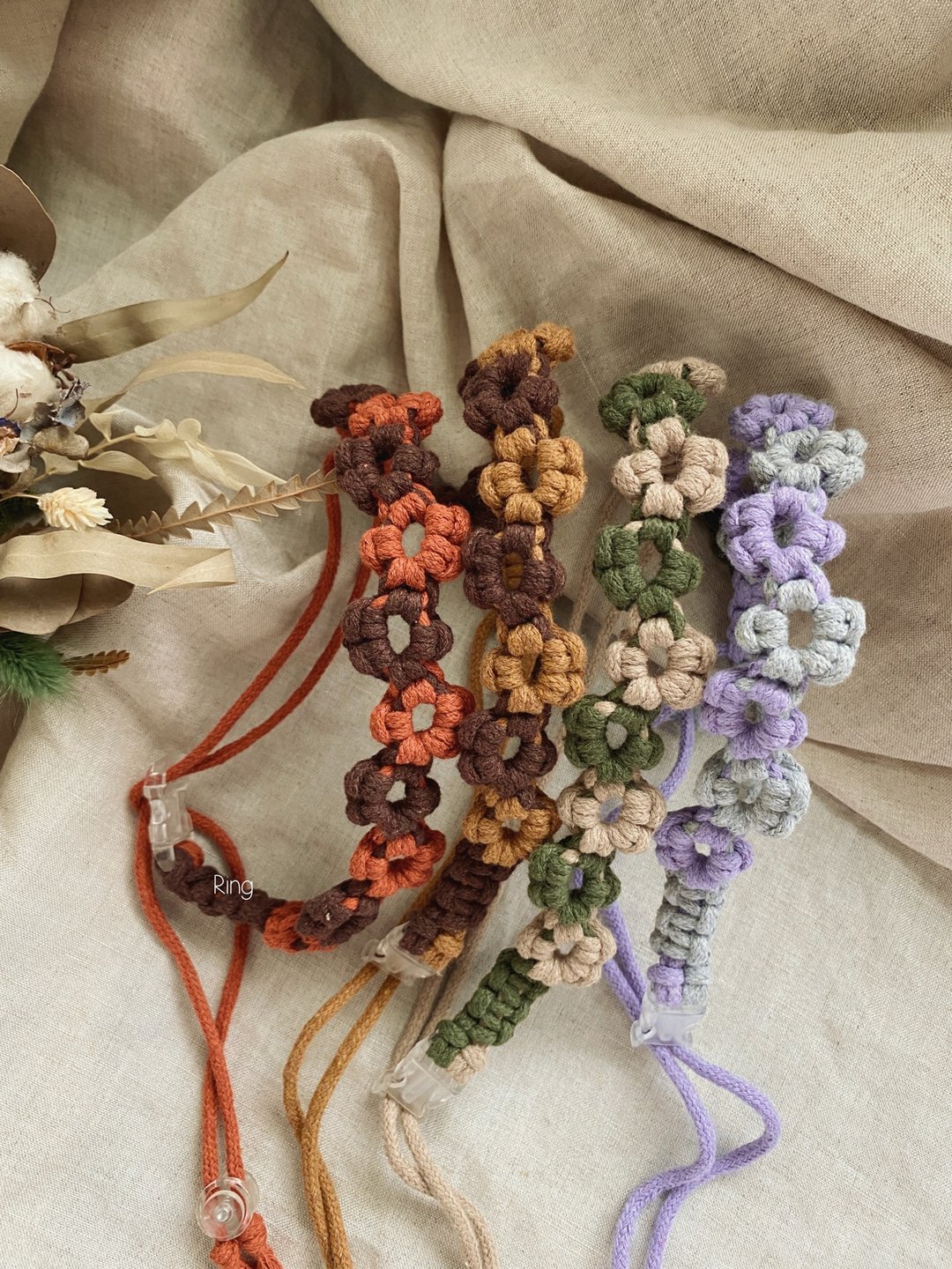Macrame 编织小花 可调式饮料提绳 - 挂绳/吊绳 - 棉 
