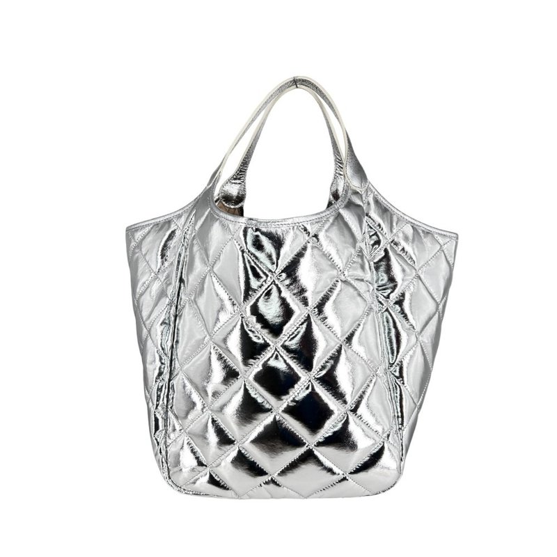 Marco Masi Milano 时尚大型菱格绗缝时尚托特包 - 冰银河 - 手提包/手提袋 - 真皮 银色