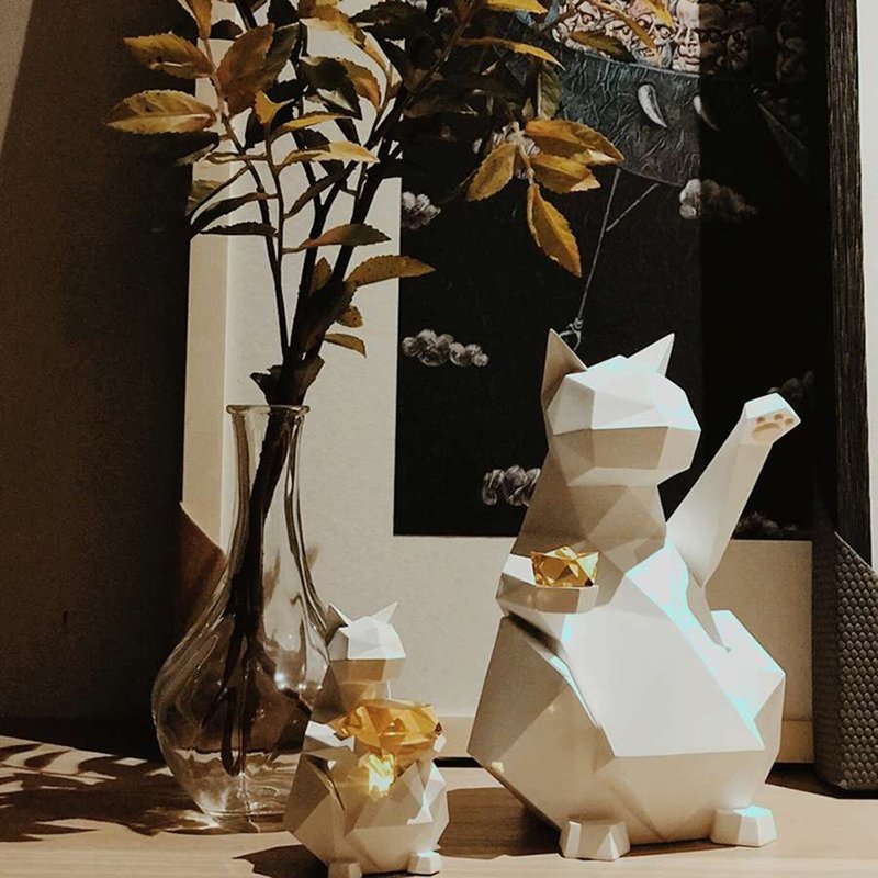 青红皂白 几何招财猫 开业咖啡店装饰摆件开张大吉礼品12英寸 - 摆饰 - 树脂 