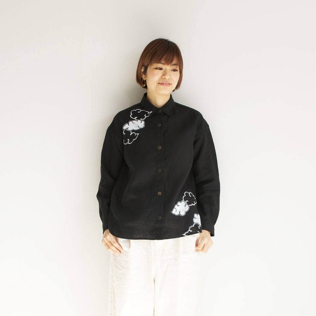Linen shirt black cloud - 女装衬衫 - 棉 黑色