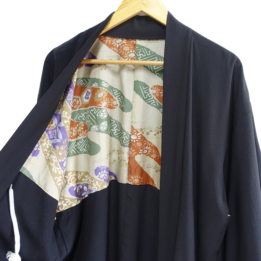 │Slowly│日本古董-轻和服甚平外套J35│古着.vintage.日本制 - 女装休闲/机能外套 - 聚酯纤维 黑色