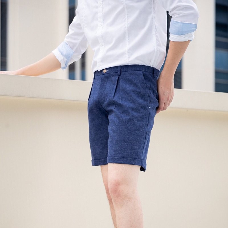 Indigo bespoke shorts - 男士长裤 - 羊毛 蓝色