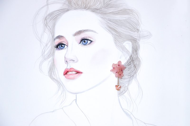 【换季特卖】日本进口永生花/粉色绣球花耳环/925銀/無痛耳夾 - 耳环/耳夹 - 植物．花 粉红色