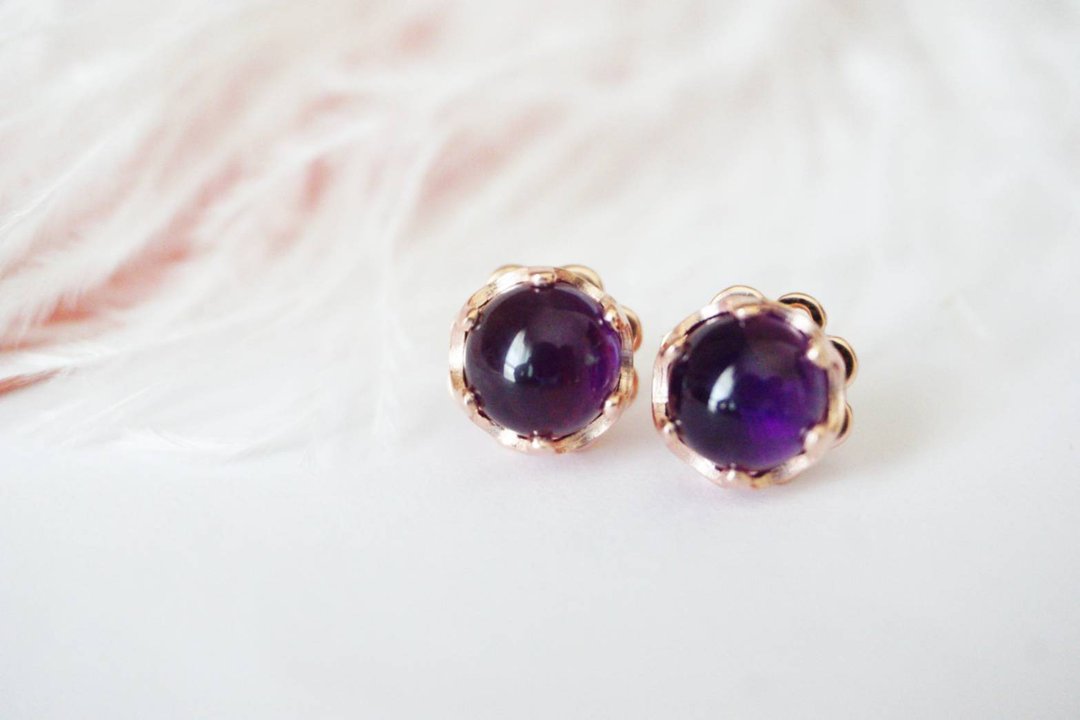 Natural Amethyst Silver Earrings, stud earrings - 耳环/耳夹 - 纯银 