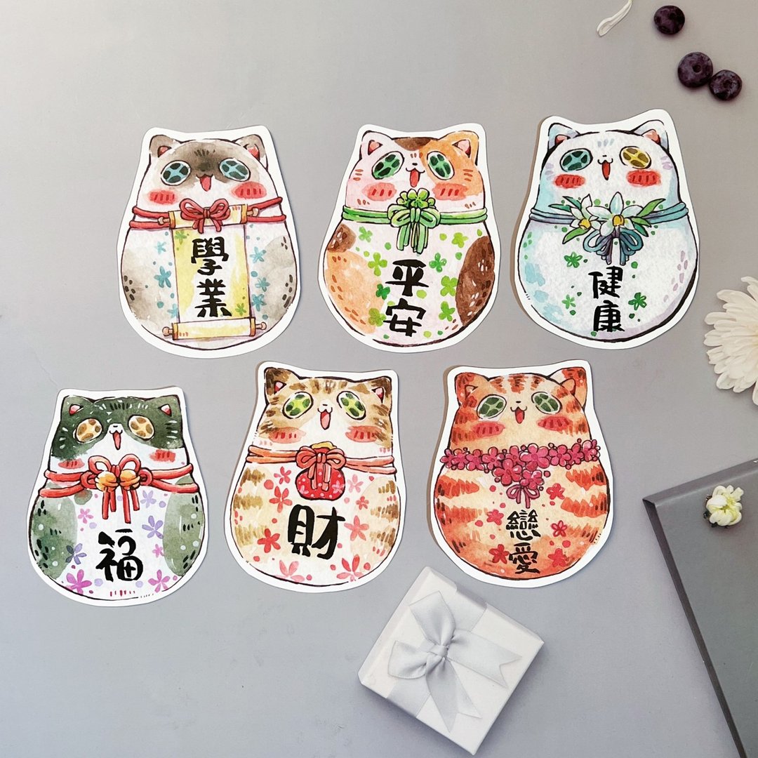 达摩猫造型异型明信片 - 卡片/明信片 - 纸 多色