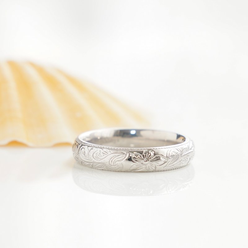 Maile 锯状滚边夏威夷戒指银 - 戒指 - 纯银 银色