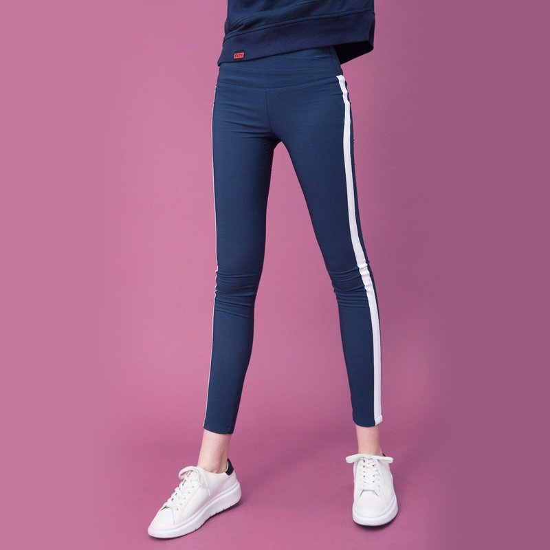 【Off-season sale】防拨水显瘦侧条纹修身裤 - 女装长裤 - 聚酯纤维 蓝色