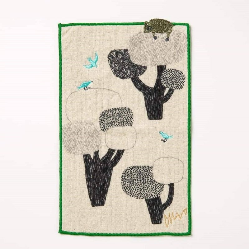 地球树公平贸易fair trade --  MiW森田插画家口袋刺绣小手帕 - 手帕/方巾 - 棉．麻 