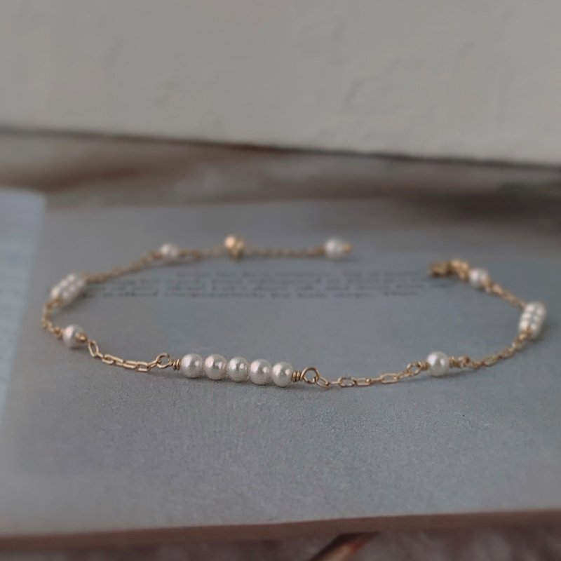 【14Kgf不褪色】精品真珠天然 3mm 淡水珍珠 定制手围 - 手链/手环 - 贵金属 白色